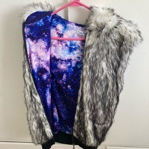I heart raves medium stardust galaxy husky faux fur vest